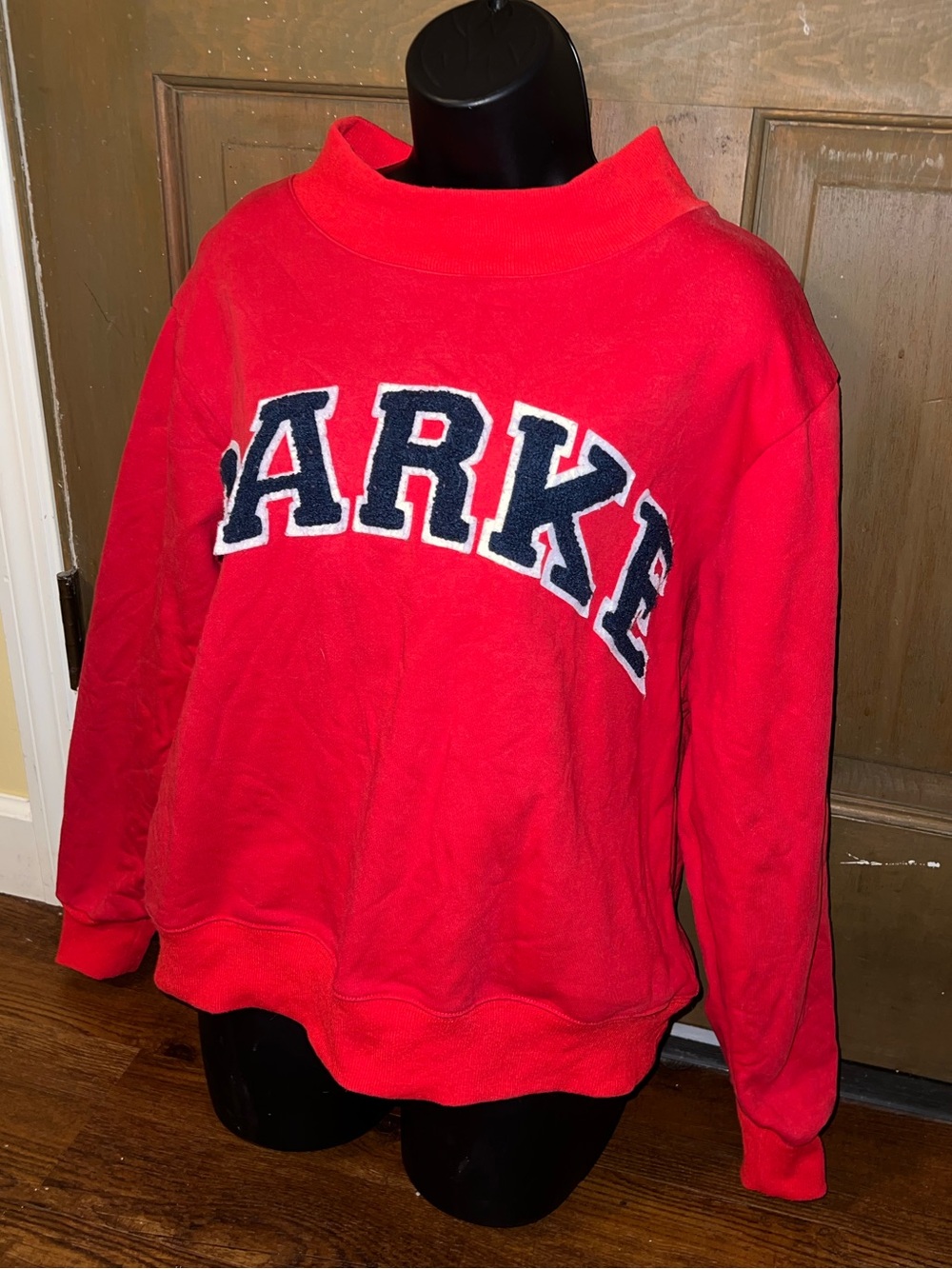 Red Varsity Mock Neck Sweatshirt Navy Blue Logo Size S/M - Picture 3 of 10